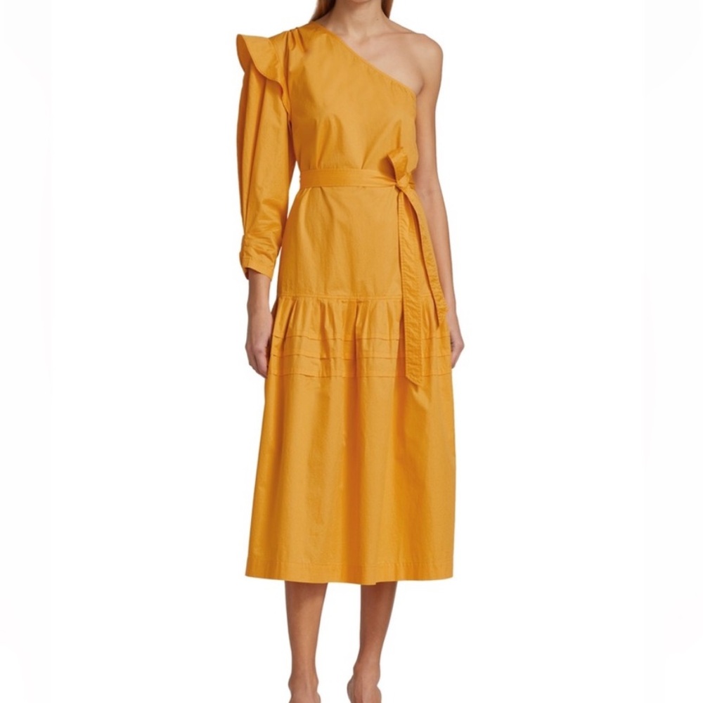 NWT Derek Lam Finley Marigold Yellow One-Shoulder Poplin Midi Dress 4